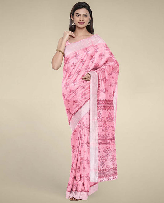 Pink budget cotton saree with unique buttas, self-border & pallu of intricate designs