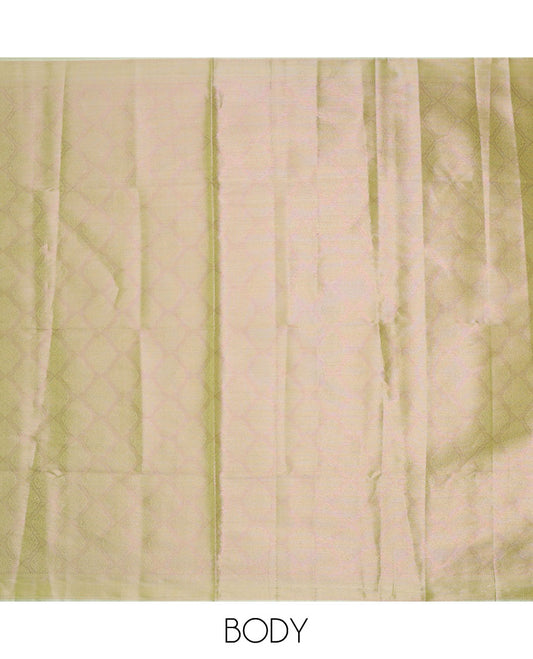 Green intricately designed Semi banaras tissue saree, self-border & pallu of chevron designs