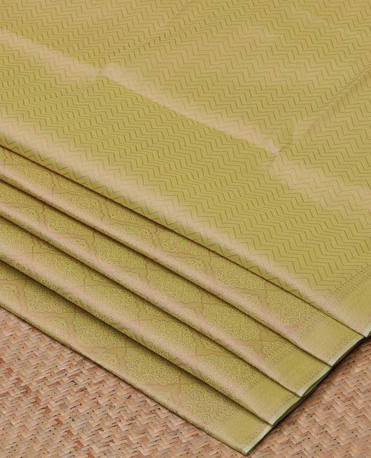 Green intricately designed Semi banaras tissue saree, self-border & pallu of chevron designs