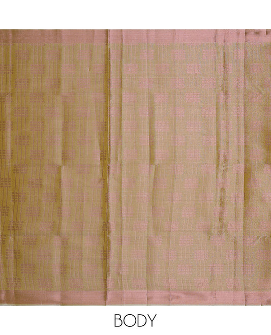 Green Semi banaras tissue saree with zari buttas & stripes, self-border & pallu of chevron designs