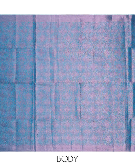 Blue Semi banaras tissue saree with floral designs, plain border & pallu of jaal designs