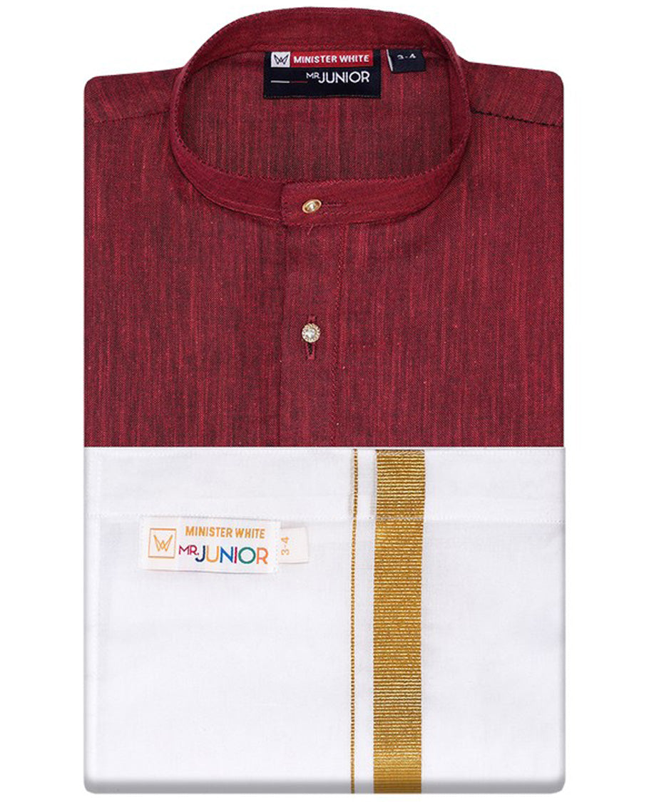 Maroon cotton shirt with contrast dhoti (Glamorous boy) 