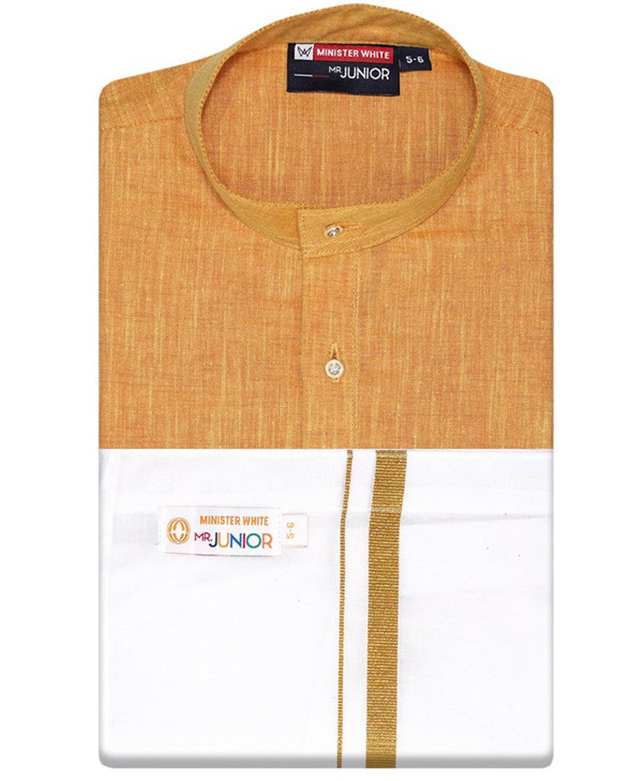 Yellow cotton shirt with contrast dhoti (Glamorous boy) 