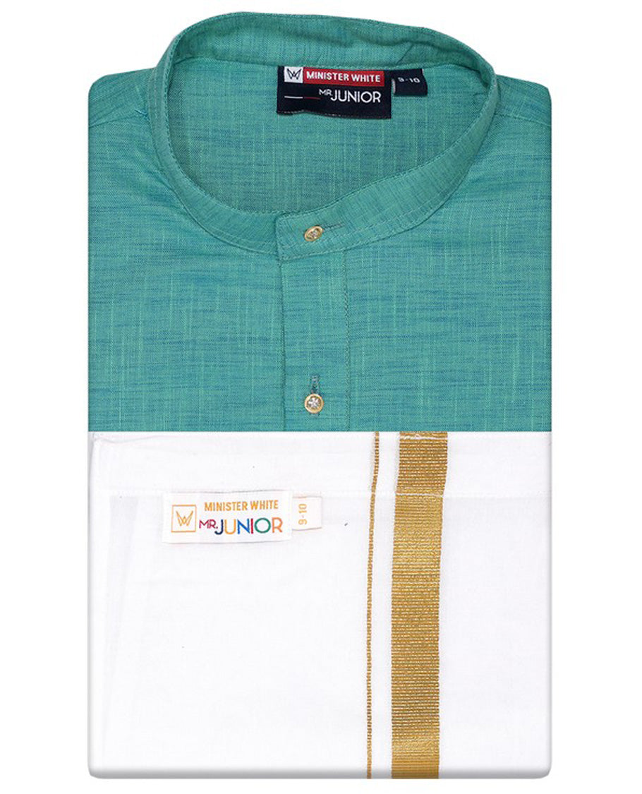 Green cotton shirt with contrast dhoti (Glamorous boy) 