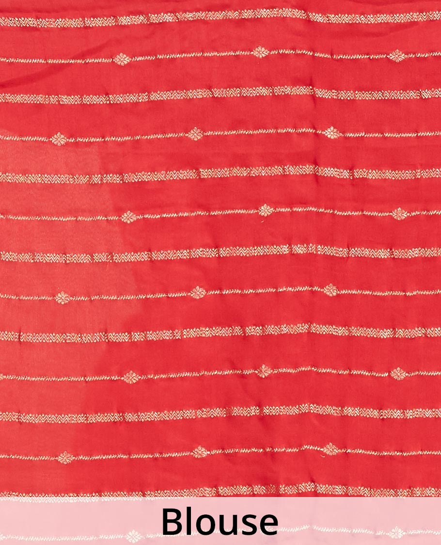 Red pure chiffon saree with all-over micro stone embroidery, self-border of micro stone work