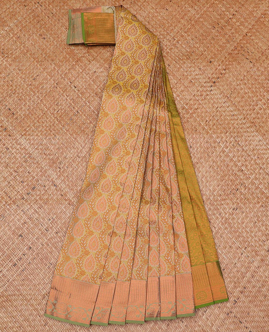 Green jacquard design art-silk saree, contrast zari border & intricately designed pallu