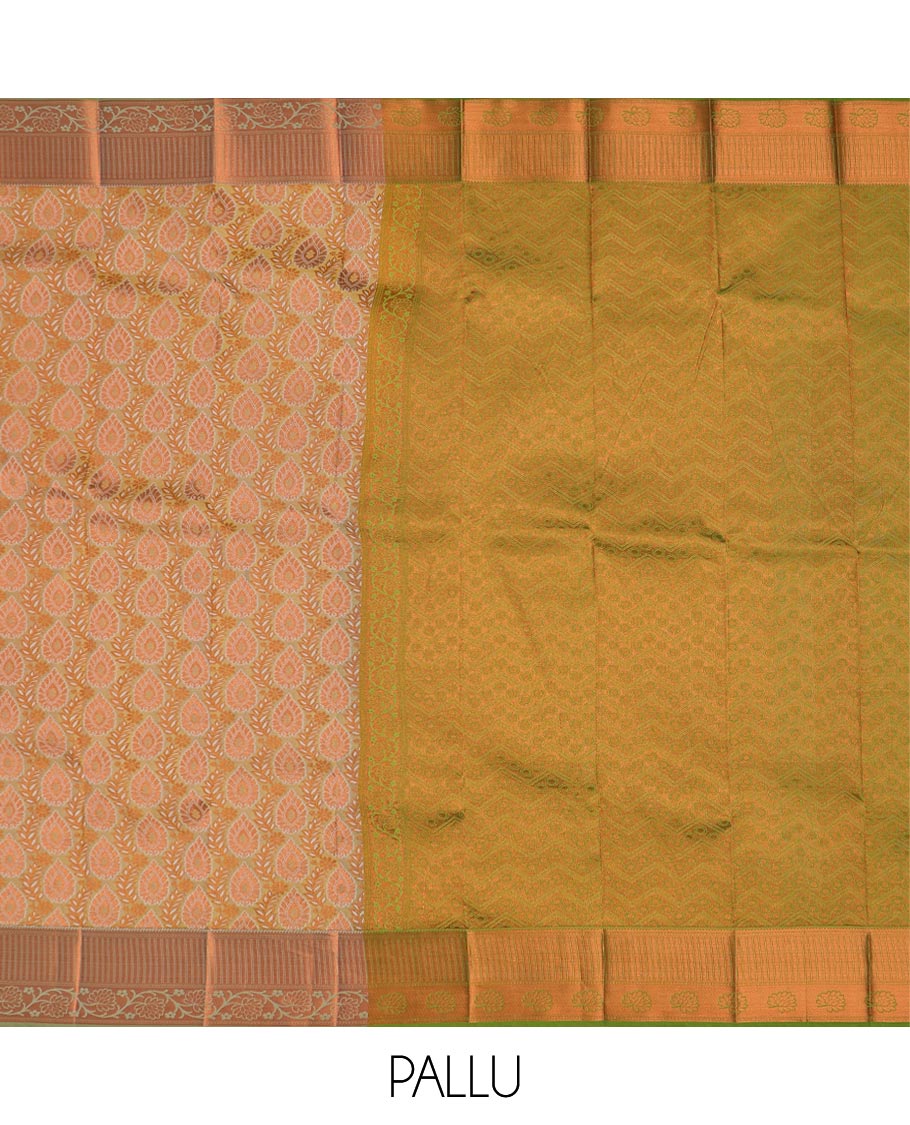 Green jacquard design art-silk saree, contrast zari border & intricately designed pallu