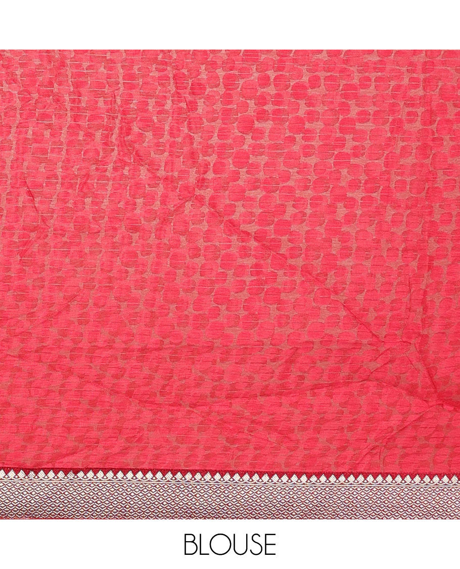 Red abstract printed casual wear saree with flower buttas, traditional motifs border