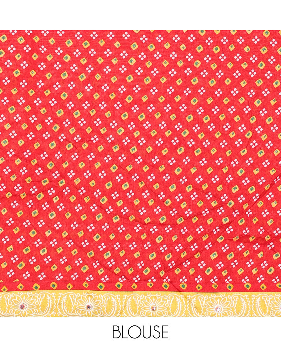 Yellow striped printed casual wear saree with floral motifs, intricate motifs border