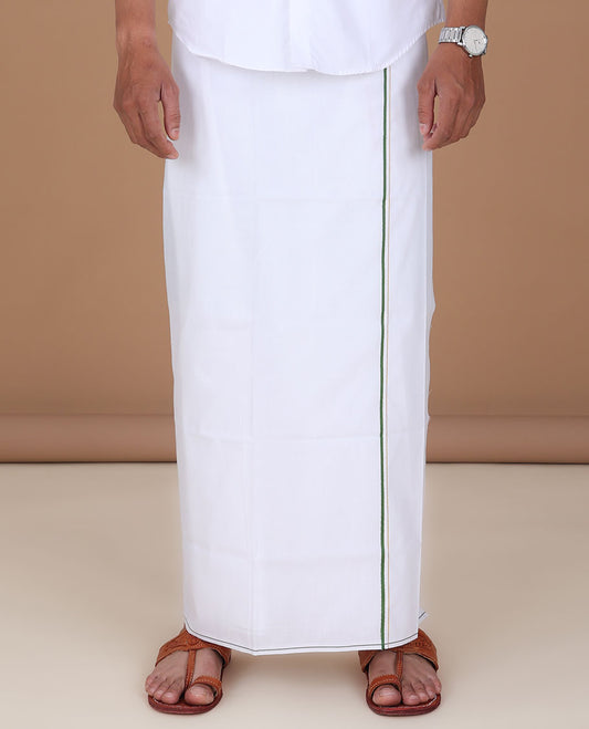 Minister White 4-yard plain design white cotton dhoti with thin border