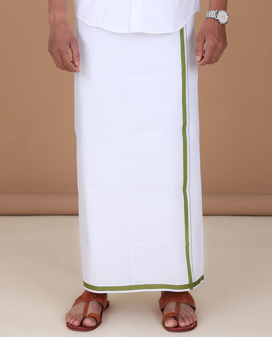 Minister White 4-yard plain design white cotton dhoti with thin border