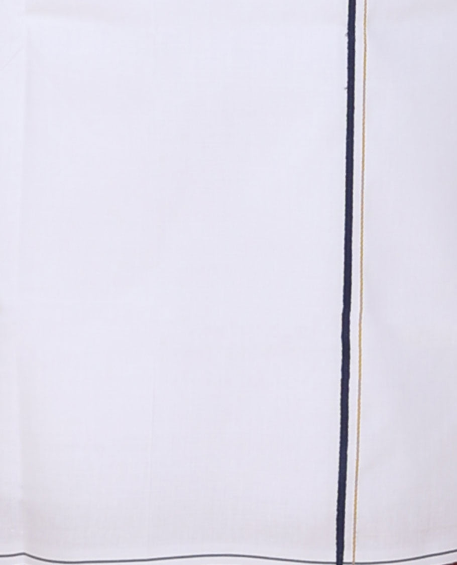 Minister White 4-yard plain design white cotton dhoti with thin border