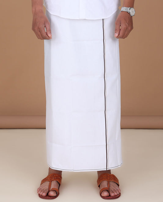 Minister White 4-yard plain design white cotton dhoti with thin border