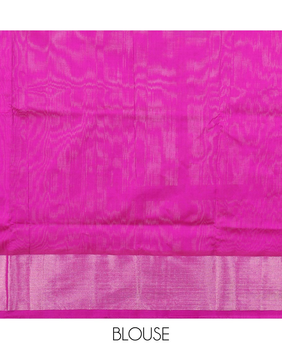 Blue kuppadam cotton saree with zari polka dot buttas, zari border & contrast pallu of ogee patterns
