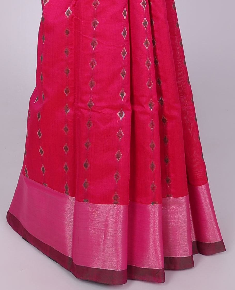 Pink kuppadam cotton saree with buttas, zari border & contrast pallu of intricate designs