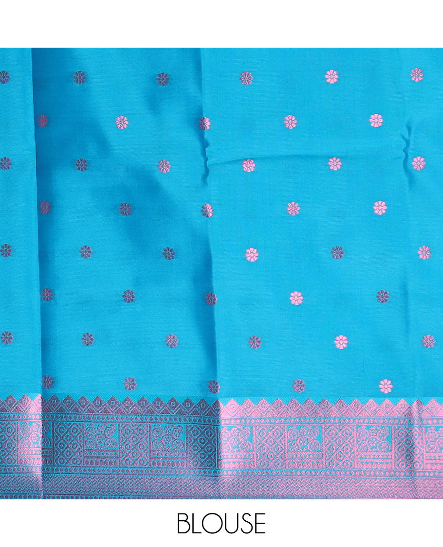 Lavender butter silk saree with floral buttas, contrast traditional motifs rose copper zari border & intricate pallu