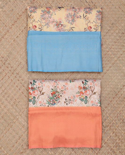 Pack of 2 fancy softy sarees features sandal & grey floral printed sarees,contrast traditional design borders