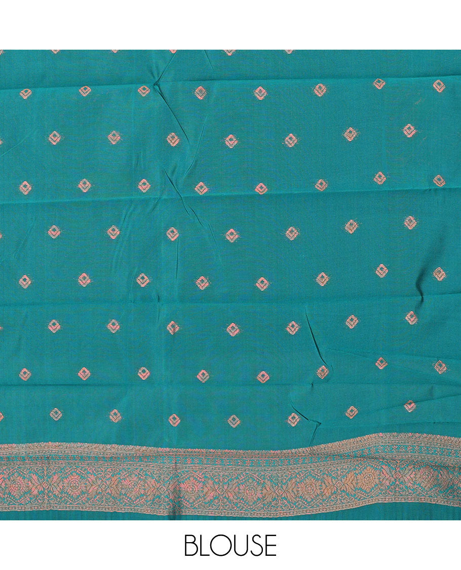 Pack of 2 combo litchi sarees features blue & grey jacquard sarees, traditional motif borders & intricate pallus
