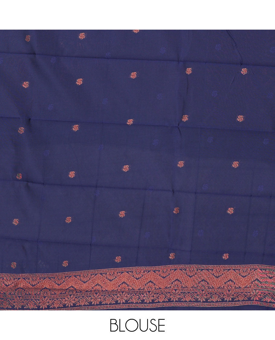 Pack of 2 combo litchi sarees features blue & blue jacquard sarees, traditional motif borders & intricate pallus