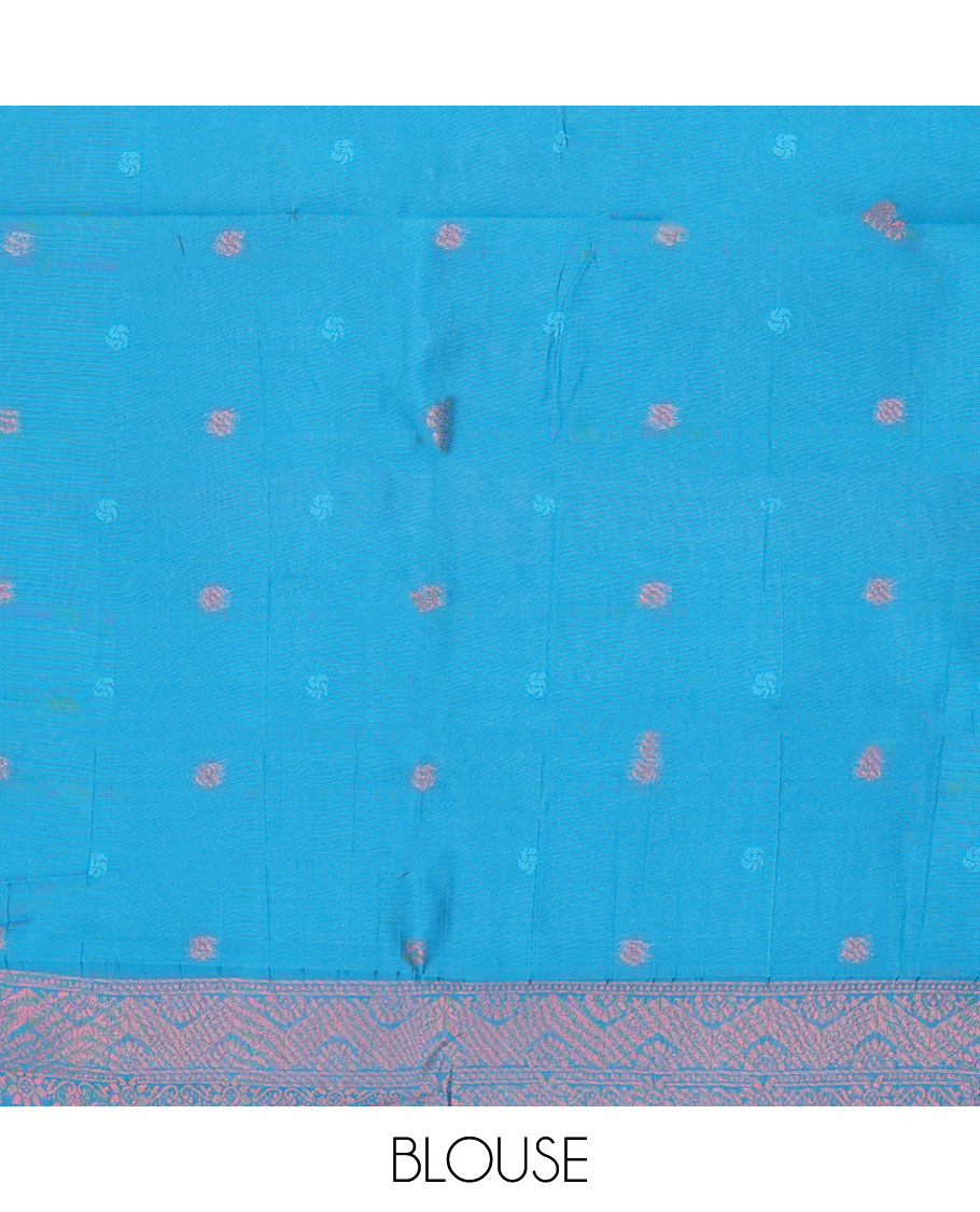 Pack of 2 combo litchi sarees with blue & blue jacquard sarees, traditional motif borders & intricate pallus