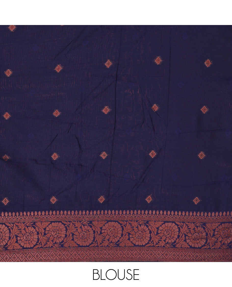 Pack of 2 combo litchi sarees with blue & blue jacquard sarees, traditional motif borders & intricate pallus