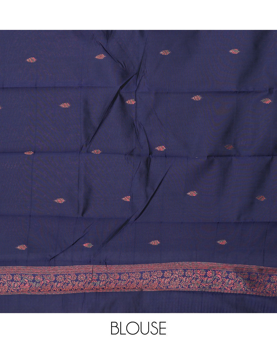 Pack of 2 combo litchi sarees with grey & blue jacquard sarees, contrast traditional motif borders & intricate pallus