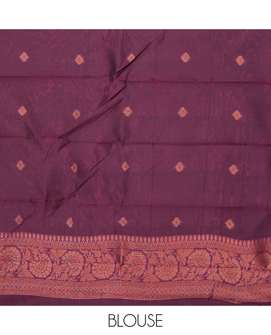 Pack of 2 combo litchi sarees with blue & red jacquard sarees, contrast traditional motif borders & intricate pallus