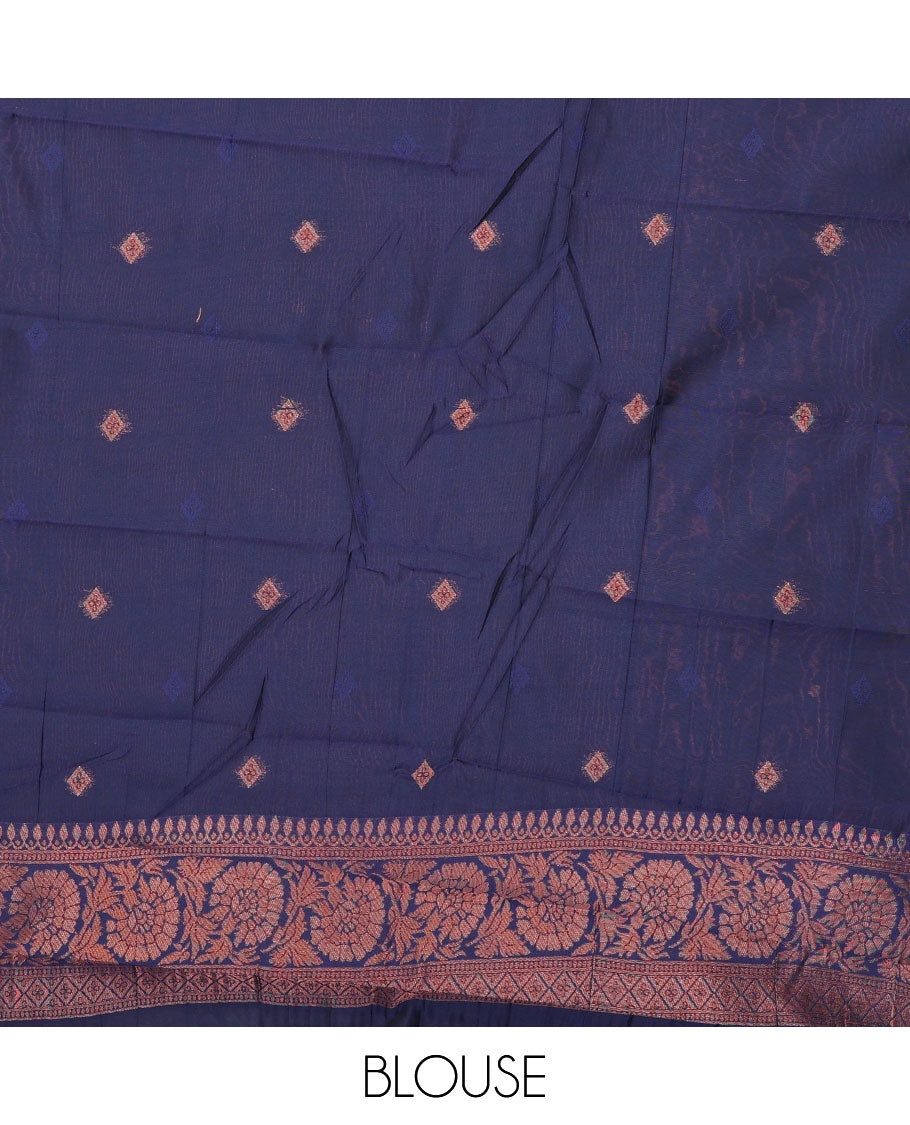 Pack of 2 combo litchi sarees with blue & blue jacquard sarees, contrast traditional motif borders & intricate pallus