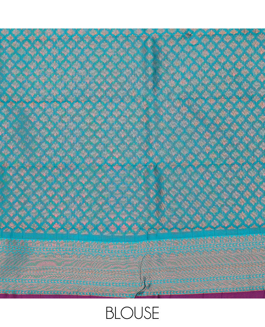 Pack of 2 combo litchi sarees with purple & grey jacquard sarees, contrast traditional motif borders & intricate pallus