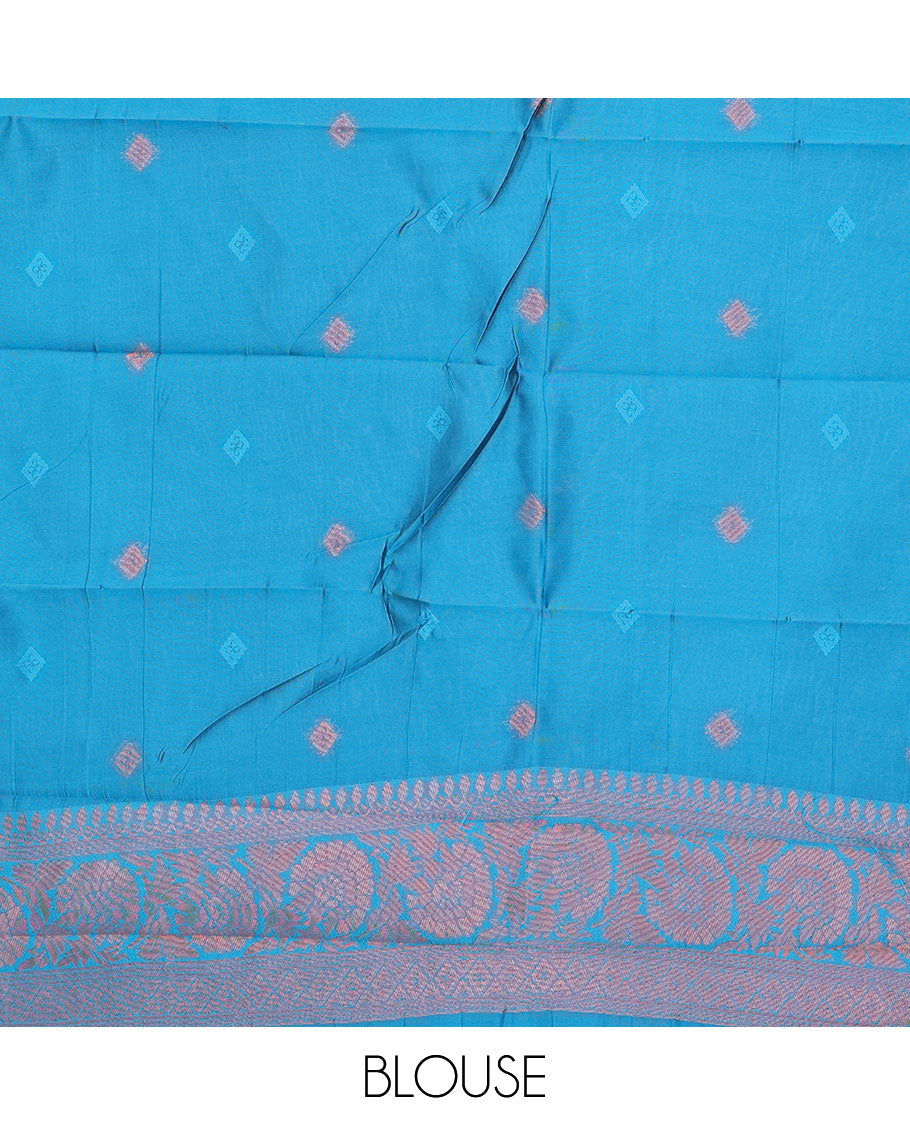 Pack of 2 combo litchi sarees with blue & blue jacquard sarees, contrast traditional motif borders & intricate pallus