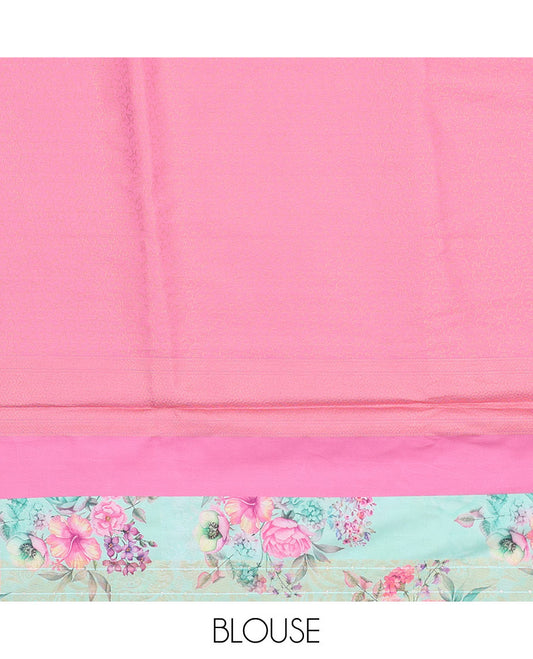 Pack of 2 fancy softy sarees features pink & blue floral vine printed sarees, contrast traditional design borders