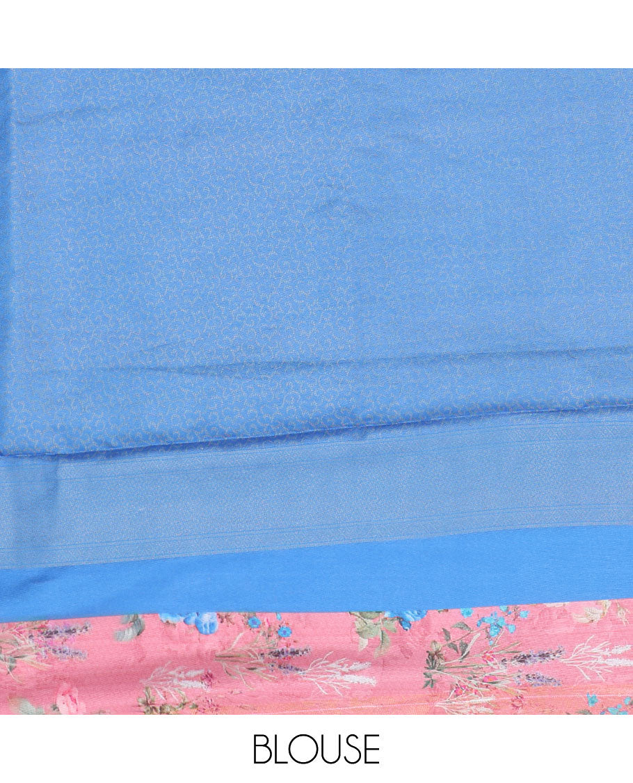 Pack of 2 fancy softy sarees features pink & blue floral vine printed sarees, contrast traditional design borders