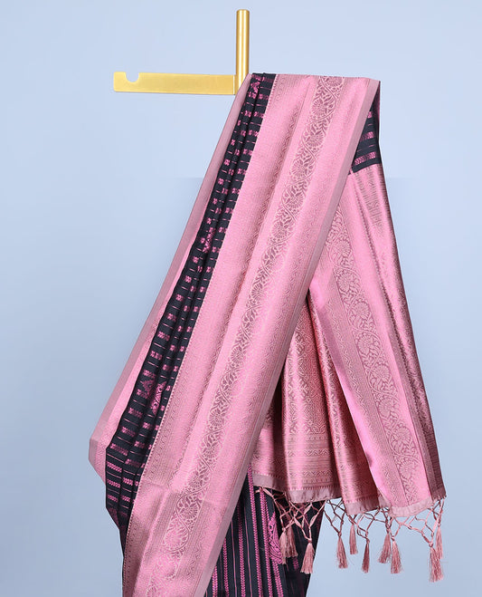 Black butter silk saree with zari designs, contrast zari traditional design border & pallu of intricate designs