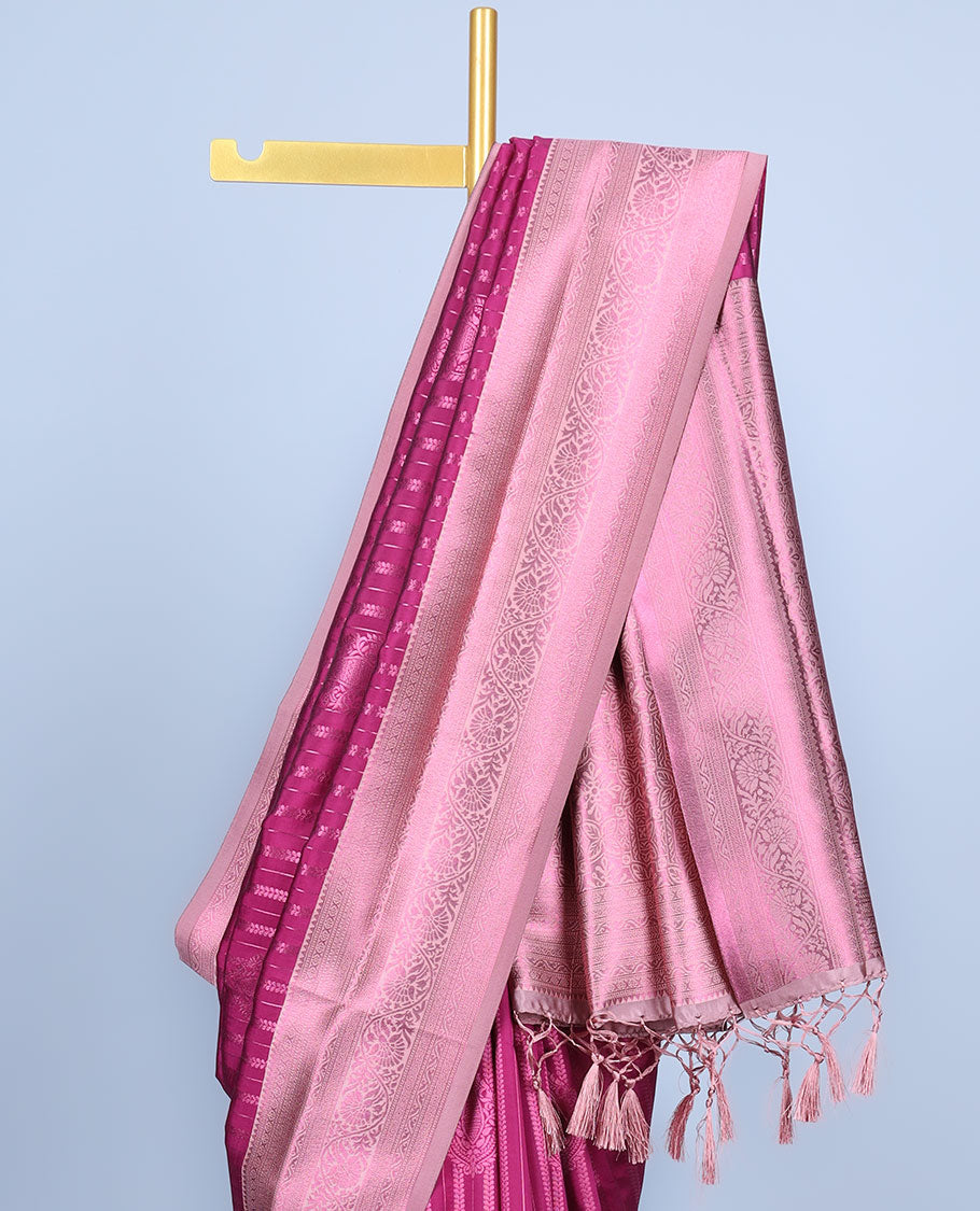 Magenta butter silk saree with zari designs, contrast zari traditional design border & pallu of intricate designs