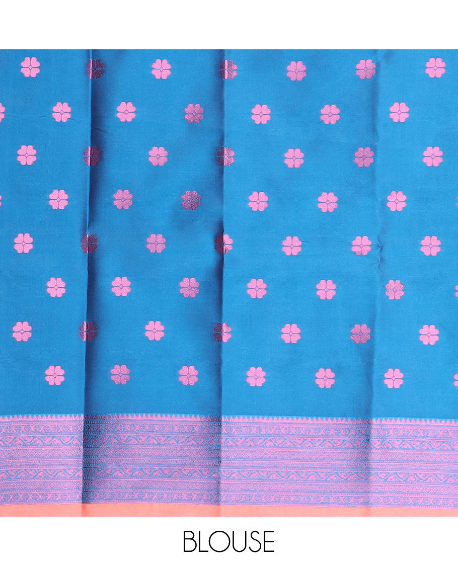 Orange butter silk saree with zari designs, contrast zari traditional design border & pallu of intricate designs