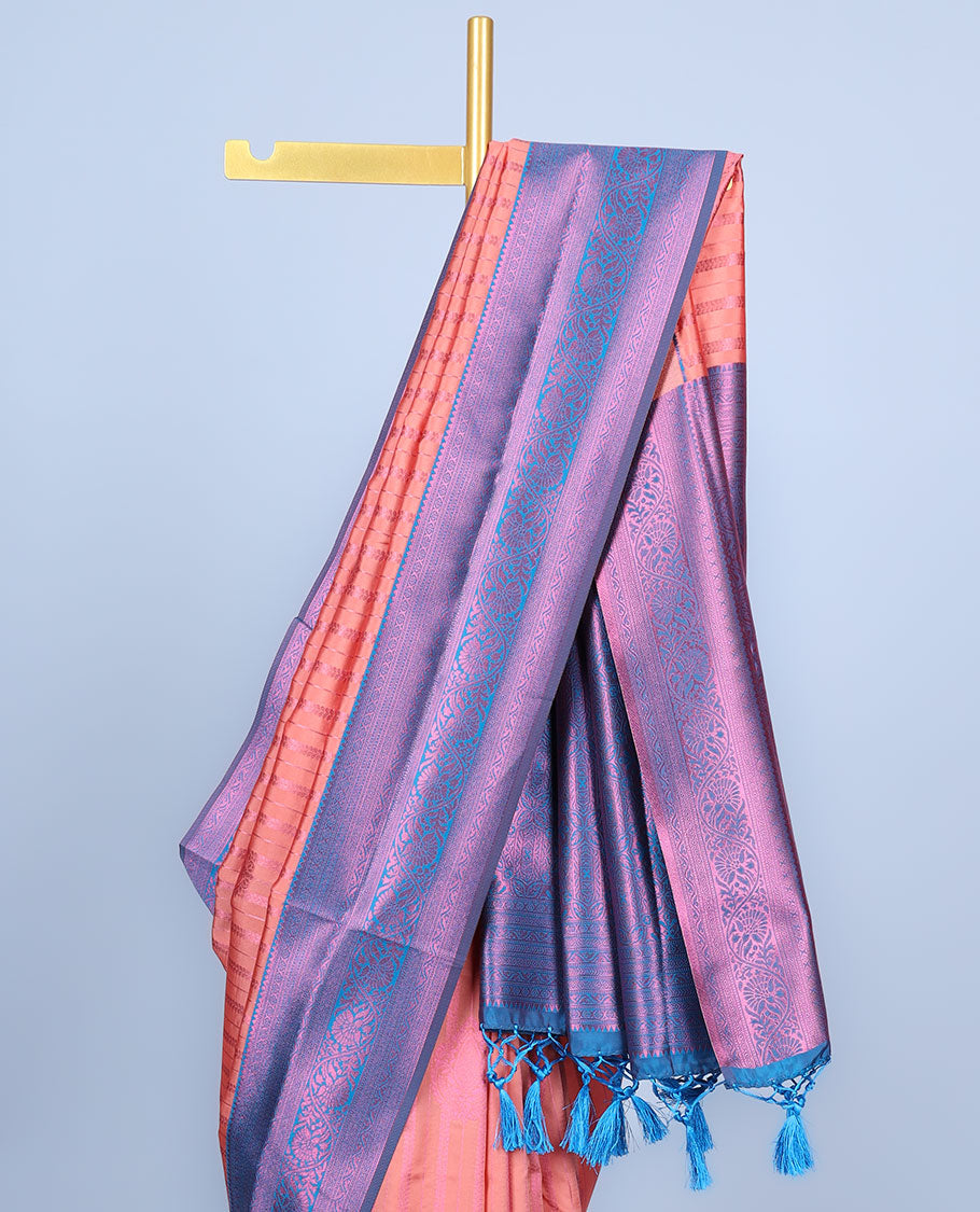 Orange butter silk saree with zari designs, contrast zari traditional design border & pallu of intricate designs