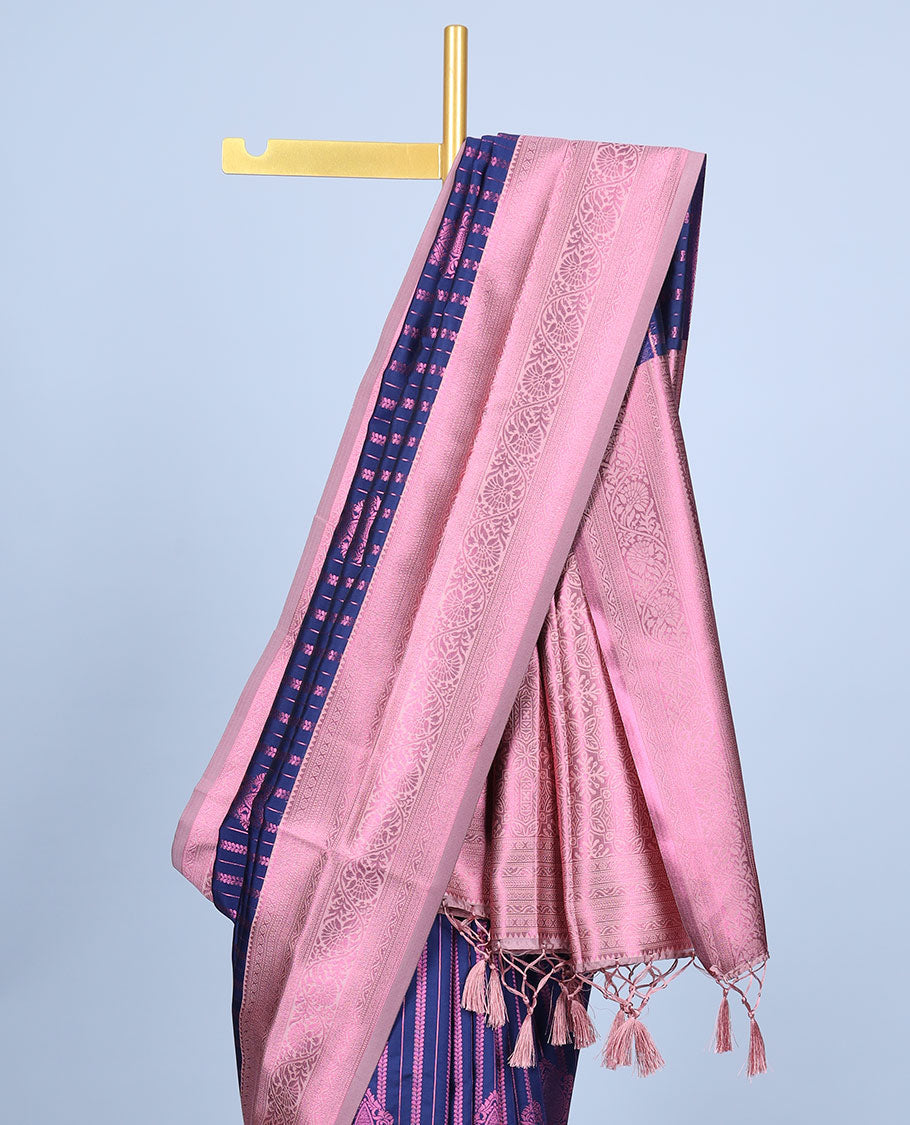 Blue butter silk saree with zari designs, contrast zari traditional design border & pallu of intricate designs