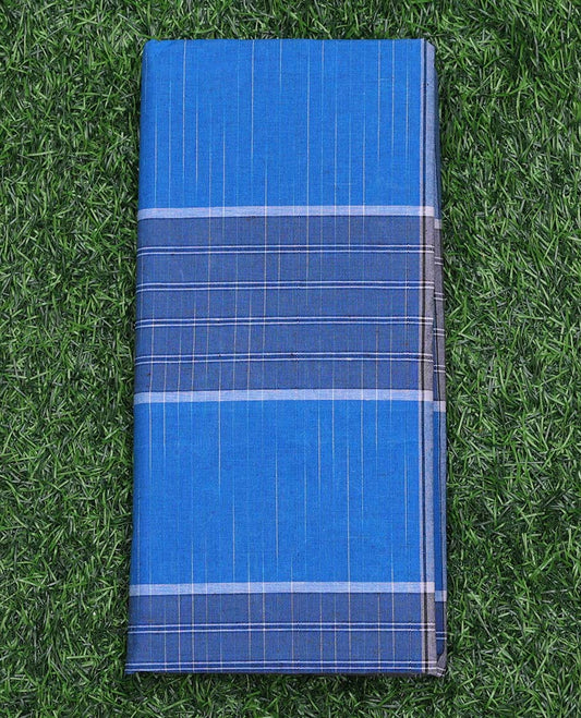 Blue vertical & horizontal striped cozy pure cotton lungi