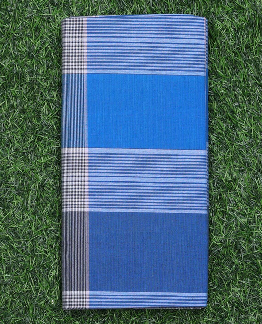 Blue tiny checks & stripes cozy pure cotton lungi