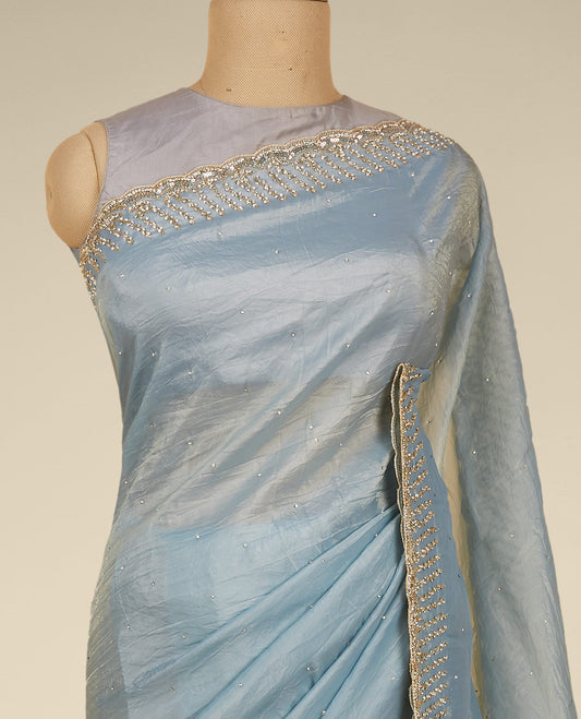 Blue embroidered Jimmy Choo saree with stones & sequins work all over the saree, sequins embroidered border