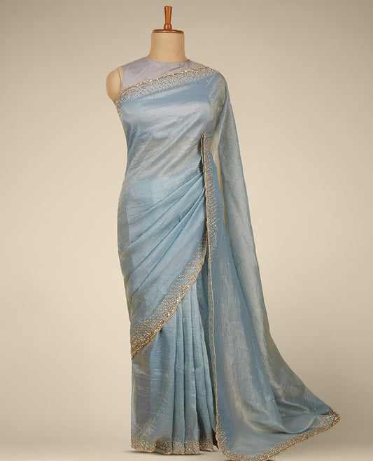 Blue embroidered Jimmy Choo saree with stones & sequins work all over the saree, sequins embroidered border