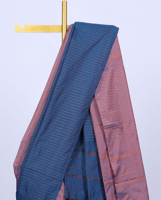 Borderless purple & blue aarani saree with zig-zag stripes, self-pallu of stripes & zig-zag stripes