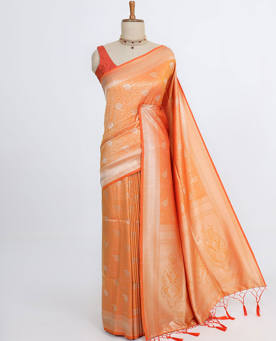 Blue paisley vine jacquard design fancy softy saree, traditional zari border & pallu of intricate designs