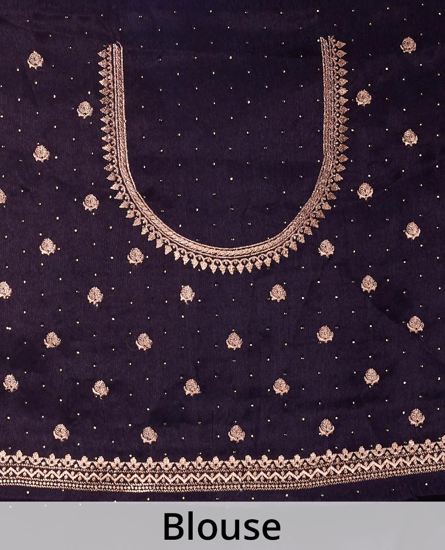 Purple sequins & thread embroidered georgette saree, intricately embroidered border