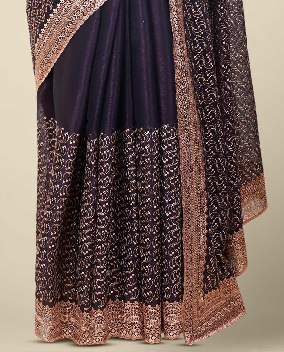 Purple sequins & thread embroidered georgette saree, intricately embroidered border