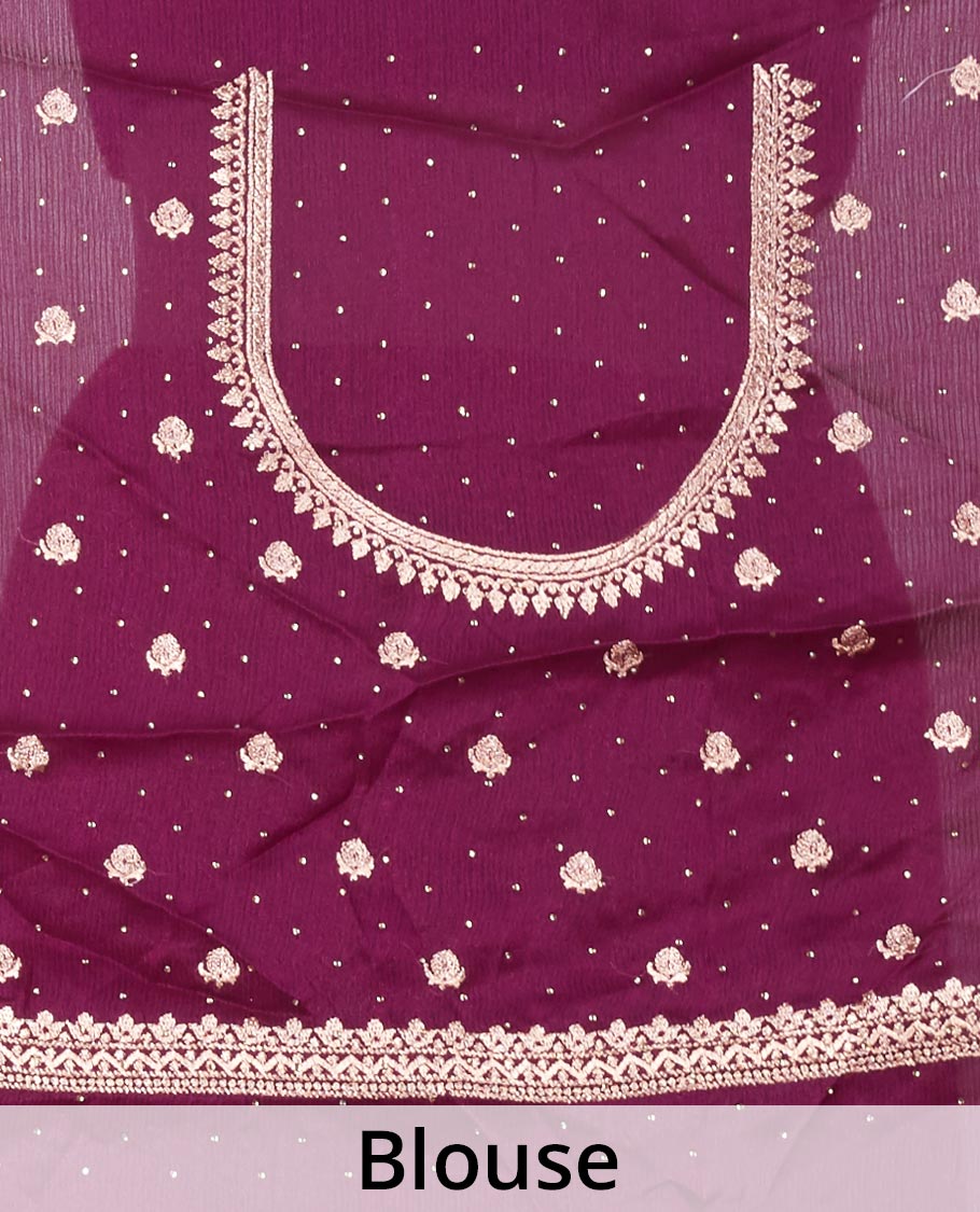 Purple sequins & thread embroidered georgette saree, intricately embroidered border
