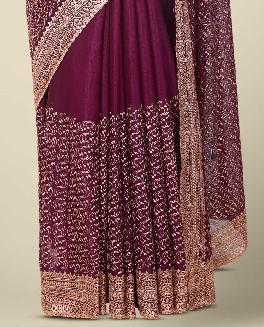 Purple sequins & thread embroidered georgette saree, intricately embroidered border