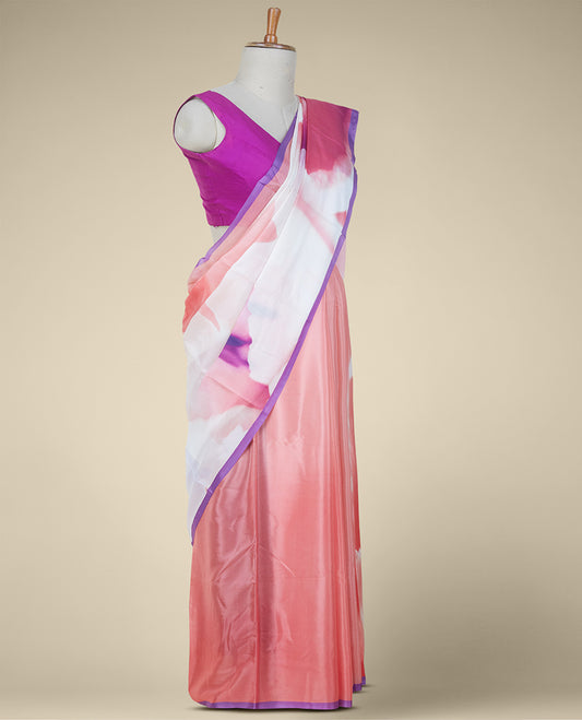 Borderless multi-color abstract printed semi banaras crepe saree
