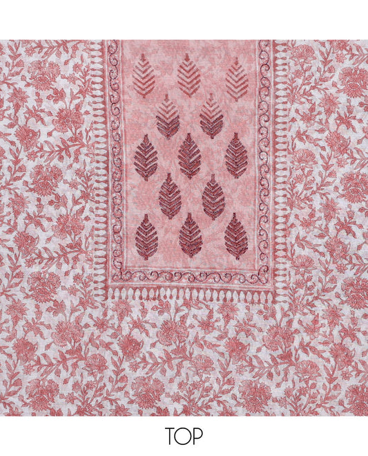 Cream material chudidhar,floral print & neckwork kota cotton top,santoon plain bottom & contrast chevron print dupatta