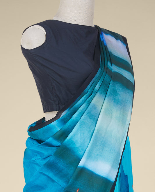 Multi-color abstract-style printed semi banaras crepe saree